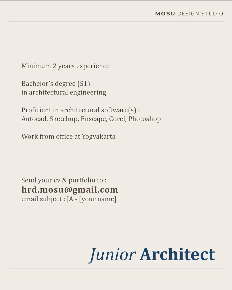 Poster Intern, Junior, Drafter - Sleman | MOSU Design Studio 3