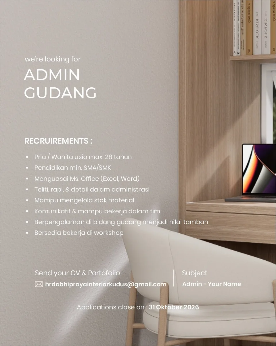 Poster Admin Gudang, Pengawas Proyek - Kudus | Abhiprayainteriorkudus 2
