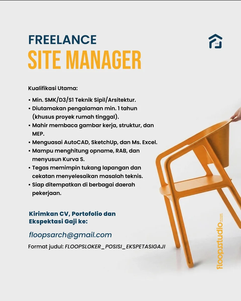Poster Site Manager, Internship Junior Architect, Internship Interior Design, Internship Drafter di Floopsstudio 2