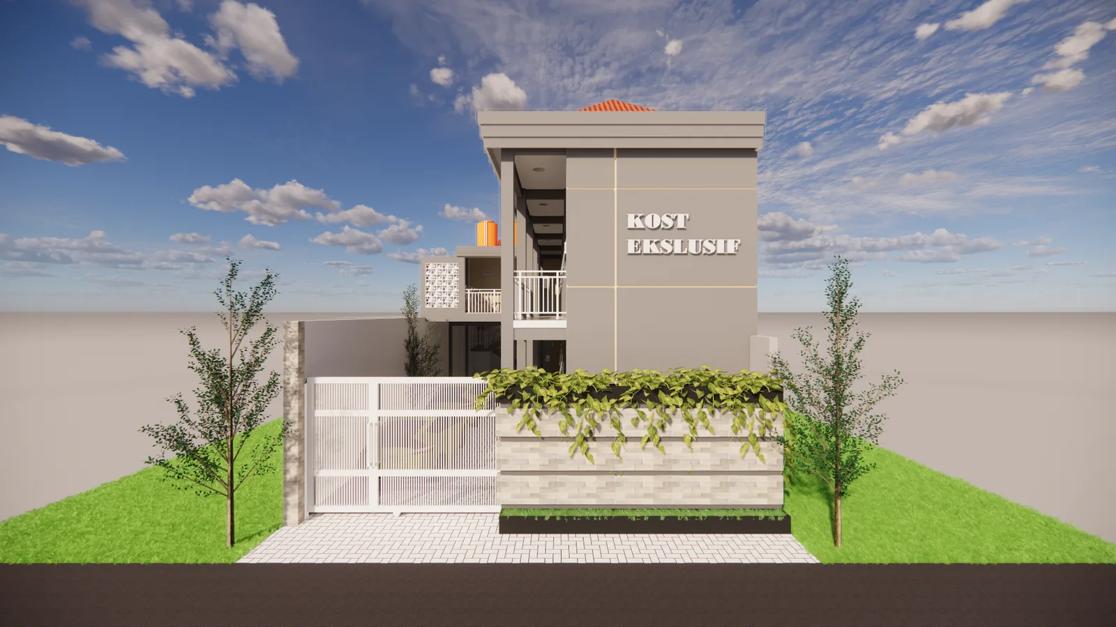Desain Kamar Kost 16 Kamar 2 Lantai (9m x 24m)