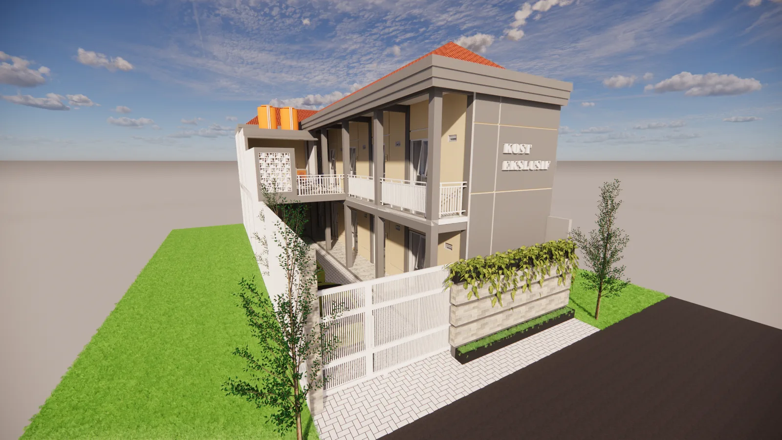 Desain Kamar Kost 16 Kamar 2 Lantai (9m x 24m)