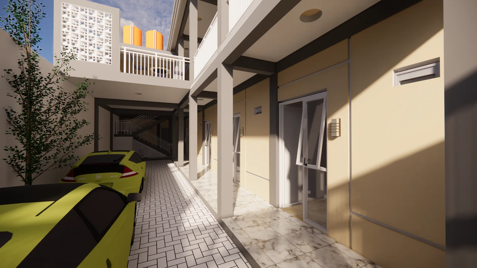 Desain Kamar Kost 16 Kamar 2 Lantai (9m x 24m)