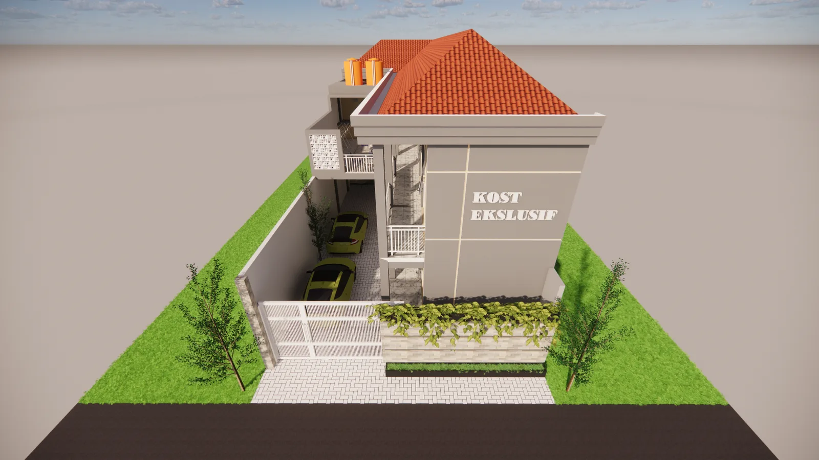 Desain Kamar Kost 16 Kamar 2 Lantai (9m x 24m)